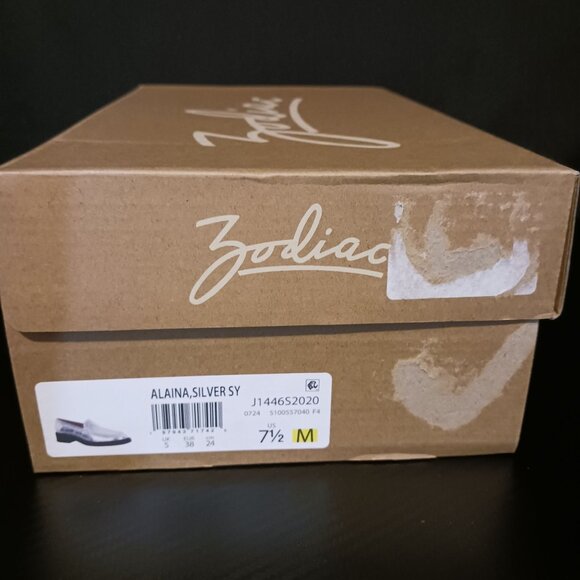 NEW Zodiac Alaina Faux Crackle Leather Square Toe Loafers Silver SY Size 7.5 - Picture 13 of 13